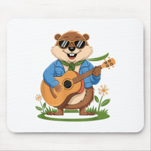 Gelukkige Groundhog-dag Gitaar Spelen Funny Animal Muismat