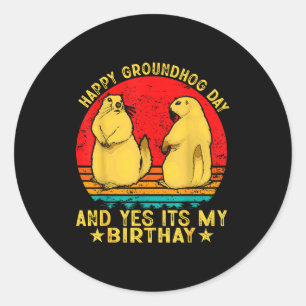 Gelukkige Groundhog Day 2025 Grappige Retro Marmot Ronde Sticker