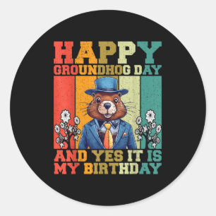 Gelukkige Groundhog Day 2025 Grappige Retro Marmot Ronde Sticker
