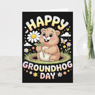 Gelukkige Groundhog Day 2026 Schattige Bosmarmot M Kaart
