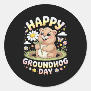 Gelukkige Groundhog Day 2026 Schattige Bosmarmot M Ronde Sticker