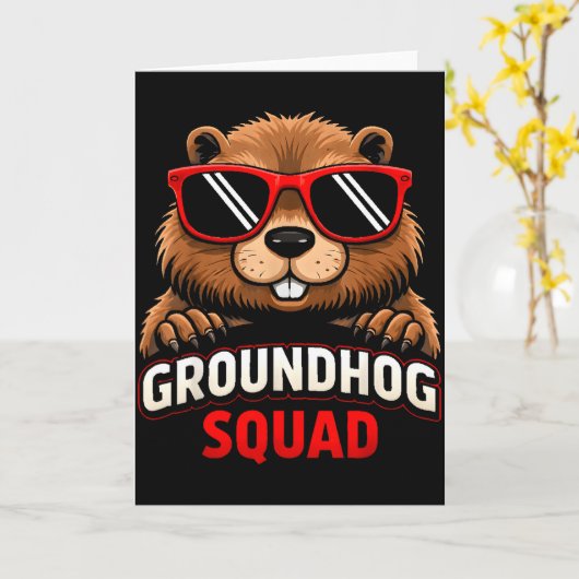 Gelukkige Groundhog Day 2026 Viering Grappige Grou Kaart (Gele Bloem)