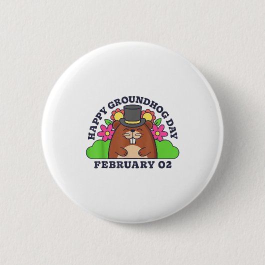 Gelukkige Groundhog Day 2 februari Mannen Vrouwen  Ronde Button 5,7 Cm (Voorkant)