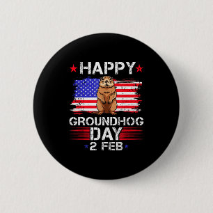 Gelukkige Groundhog Day 2 februari Us-vlag  Ronde Button 5,7 Cm