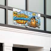 Gelukkige Groundhog Day Grappige Achtergrond Spandoek (Buitenkant Gebouw)