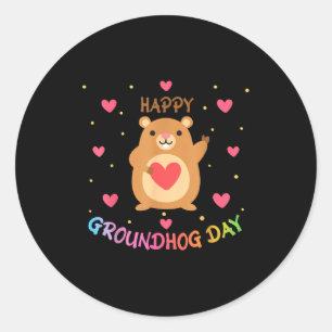 Gelukkige Groundhog Day Groundhog Day Schattige Bo Ronde Sticker