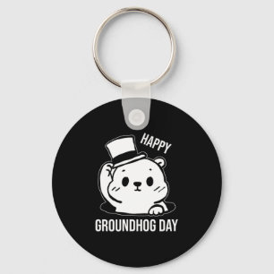 Gelukkige Groundhog Day Lijn Kunst Sleutelhanger