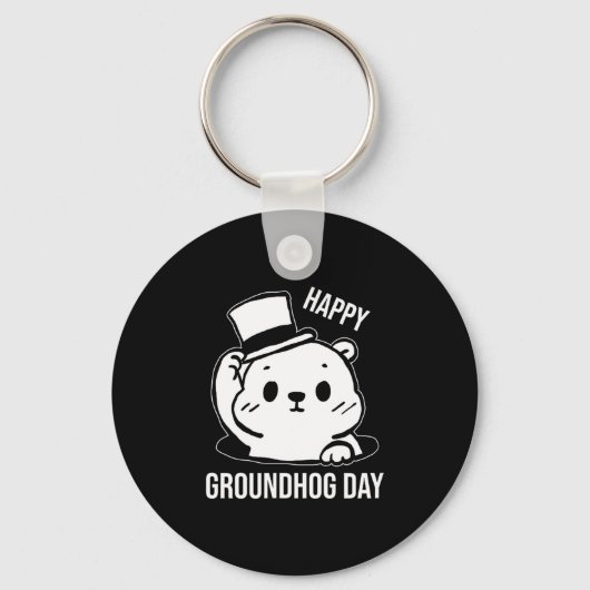 Gelukkige Groundhog Day Lijn Kunst Sleutelhanger (Voorkant)
