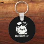 Gelukkige Groundhog Day Lijn Kunst Sleutelhanger (Voorkant)