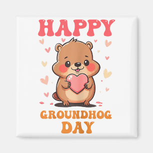 Gelukkige Groundhog Day Schattige Groovy Kunst Gra Magneet