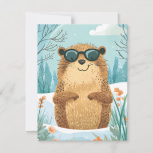 Gelukkige Groundhog Day Schattige Kleurrijke Bosma Feestdagenkaart
