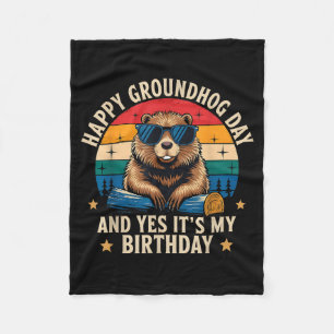 Gelukkige Groundhog Day Verjaardag Grappig Retro Z Fleece Deken