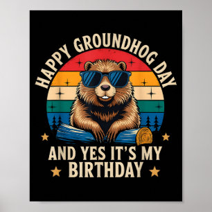 Gelukkige Groundhog Day Verjaardag Grappige Retro  Poster
