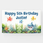 Gelukkige Haai Onder de Zee Verjaardag Spandoek (Horizontaal)