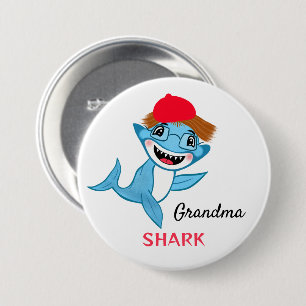 Gelukkige Haaienfamilie Oma Haai Ronde Button 7,6 Cm