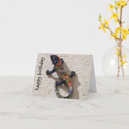 Gelukkige hagedis verjaardag kaart (Gele Bloem)