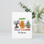 Gelukkige Hallothankmas met bomen Feestdagenkaart (Staand voorkant)