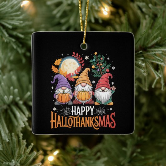 Gelukkige Hallothanksams Gnomes Lover Halloween Ke Keramisch Ornament (Boom)