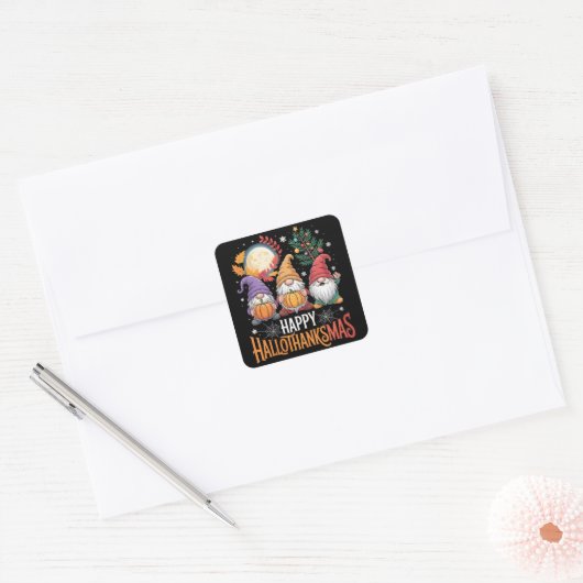 Gelukkige Hallothanksams Gnomes Lover Halloween Ke Vierkante Sticker (Envelop)