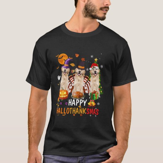 Gelukkige Hallothanksams Golden Retriever Hallowee T-shirt (Voorkant)