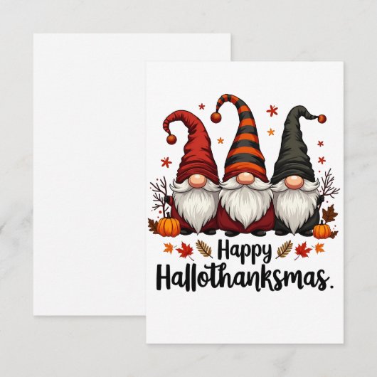 Gelukkige Hallothanksams Halloween Xmas Gnomes Bedankkaart (Voorkant / Achterkant)