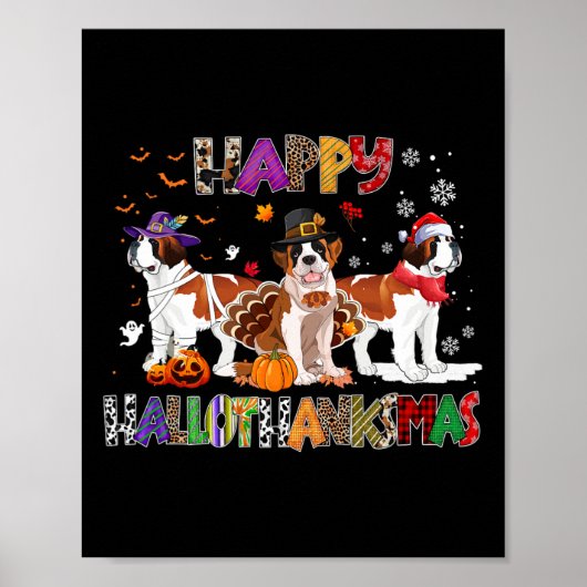 Gelukkige Hallothanksams Sint Bernard Hond Hallowe Poster (Voorkant)