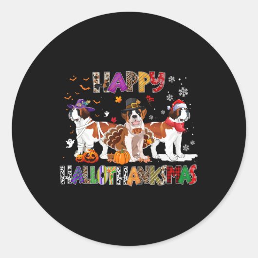 Gelukkige Hallothanksams Sint Bernard Hond Hallowe Ronde Sticker (Voorkant)