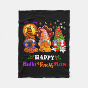 Gelukkige Hallothanksmas Drie kabouters Halloween Fleece Deken