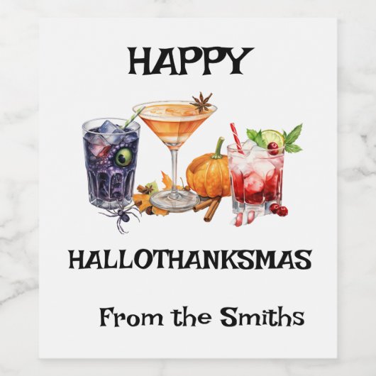 Gelukkige Hallothanksmas Halloween Kerstvakantie Wijn Etiket (Enkel label)