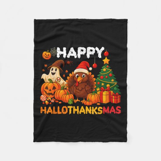 Gelukkige Hallothanksmas Halloween Thanksgiving Ho Fleece Deken (Voorkant)