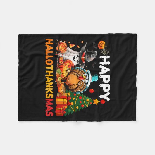 Gelukkige Hallothanksmas Halloween Thanksgiving Ho Fleece Deken (Voorkant (Horizontaal))