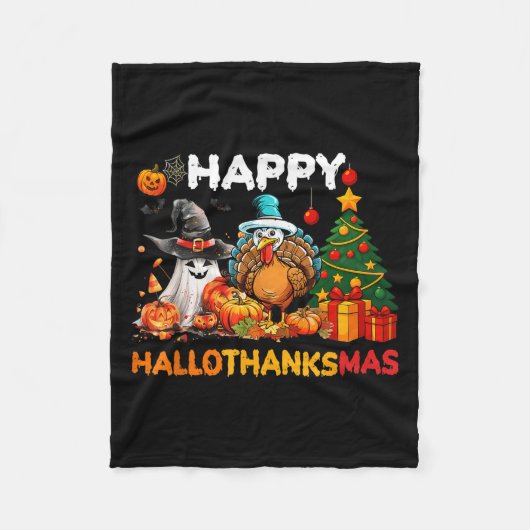 Gelukkige Hallothanksmas Halloween Thanksgiving Ho Fleece Deken (Voorkant)