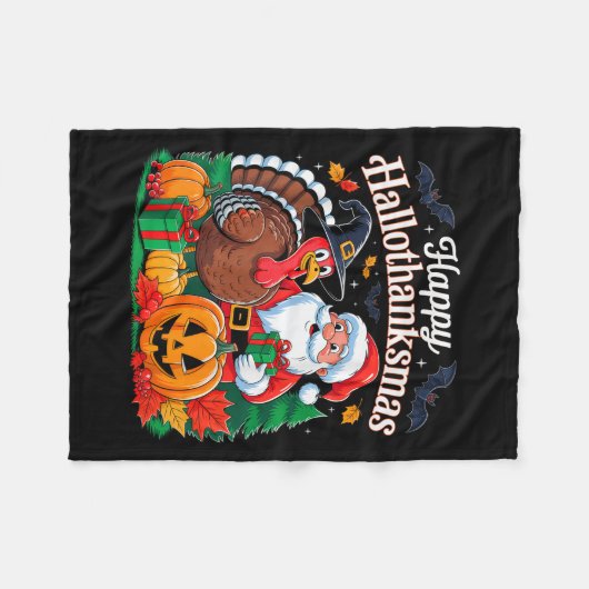 Gelukkige Hallothanksmas Halloween Thanksgiving Xm Fleece Deken (Voorkant (Horizontaal))
