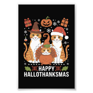 Gelukkige Hallothanksmas Katten Halloween Kerstmis Foto Afdruk