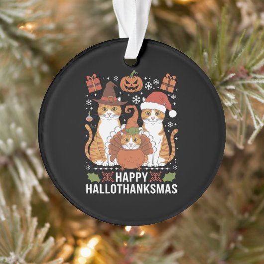 Gelukkige Hallothanksmas Katten Halloween Kerstmis Ornament (Boom)