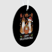 Gelukkige Hallothanksmas Katten Halloween Kerstmis Ornament (voorkant)