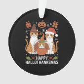 Gelukkige Hallothanksmas Katten Halloween Kerstmis Ornament (voorkant)