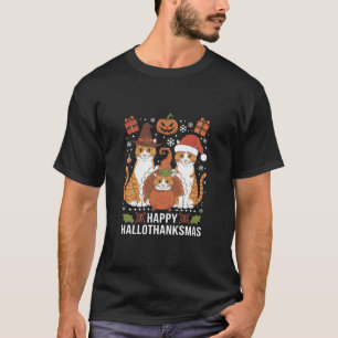 Gelukkige Hallothanksmas Katten Halloween Kerstmis T-shirt