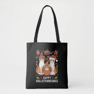 Gelukkige Hallothanksmas Katten Halloween Kerstmis Tote Bag