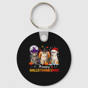 Gelukkige Hallothanksmas Katten Halloween Thanksgi Sleutelhanger