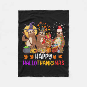 Gelukkige Hallothanksmas Luiaard Halloween Kerstmi Fleece Deken
