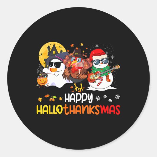 Gelukkige Hallothanksmas Schattigee Spook Hallowee Ronde Sticker (Voorkant)