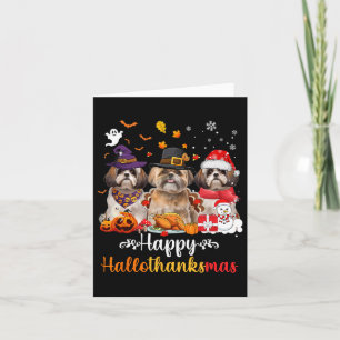 Gelukkige Hallothanksmas Shih Tzu Hond Halloween C Kaart