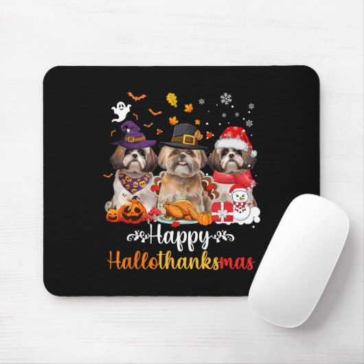 Gelukkige Hallothanksmas Shih Tzu Hond Halloween C Muismat (Met muis)
