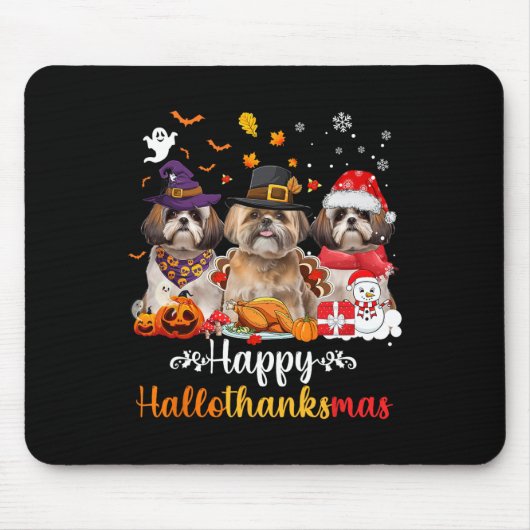 Gelukkige Hallothanksmas Shih Tzu Hond Halloween C Muismat (Voorkant)