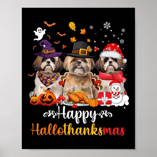 Gelukkige Hallothanksmas Shih Tzu Hond Halloween C Poster (Voorkant)