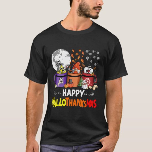 Gelukkige Hallothanksmas Verpleegster Koffie Grapp T-shirt (Voorkant)