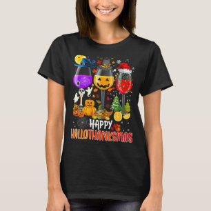 Gelukkige Hallothanksmas Wijnglazen Heks Kerstman  T-shirt