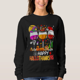 Gelukkige Hallothanksmas Wijnglazen Heks Kerstman Trui