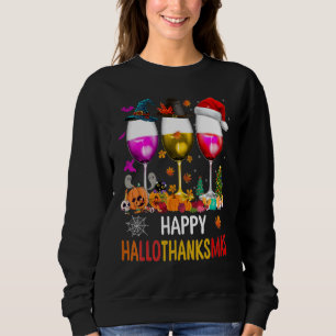 Gelukkige Hallothanksmas Wijnglazen Heks Kerstman Trui